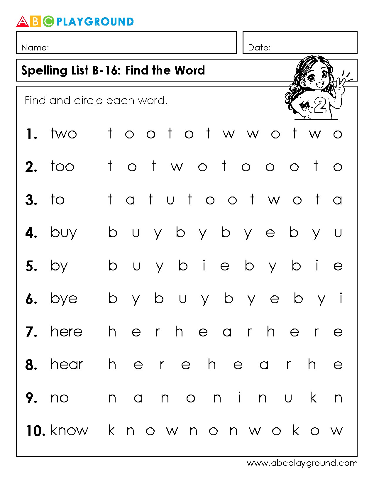 Find and Circle Words Spelling Worksheet