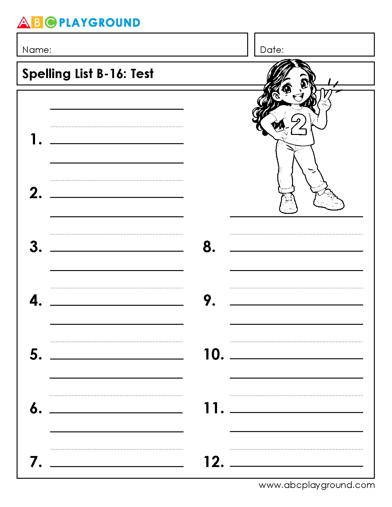 Printable Spelling Test Worksheet for Vocabulary Practice
