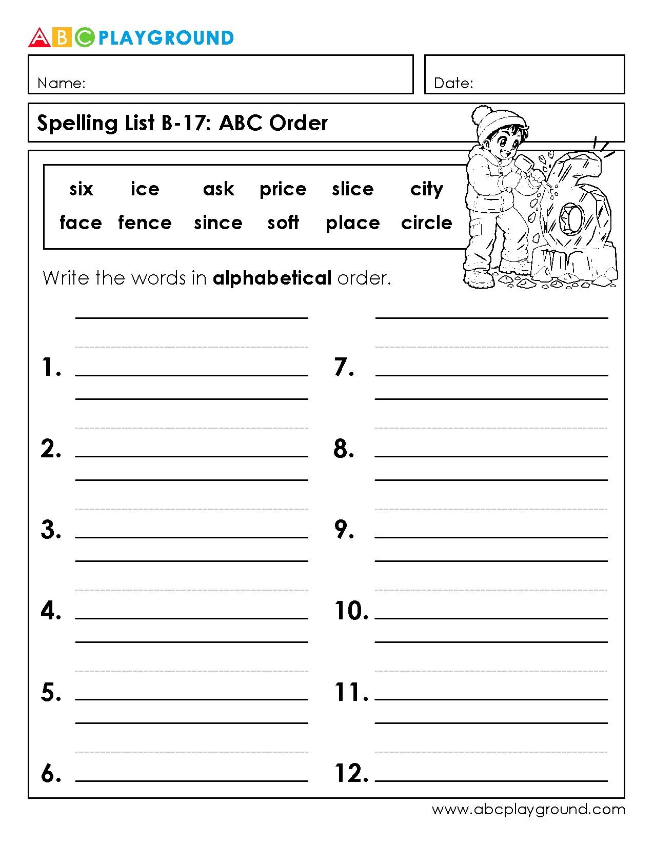 Spelling Practice: Arrange Words in Alphabetical Order