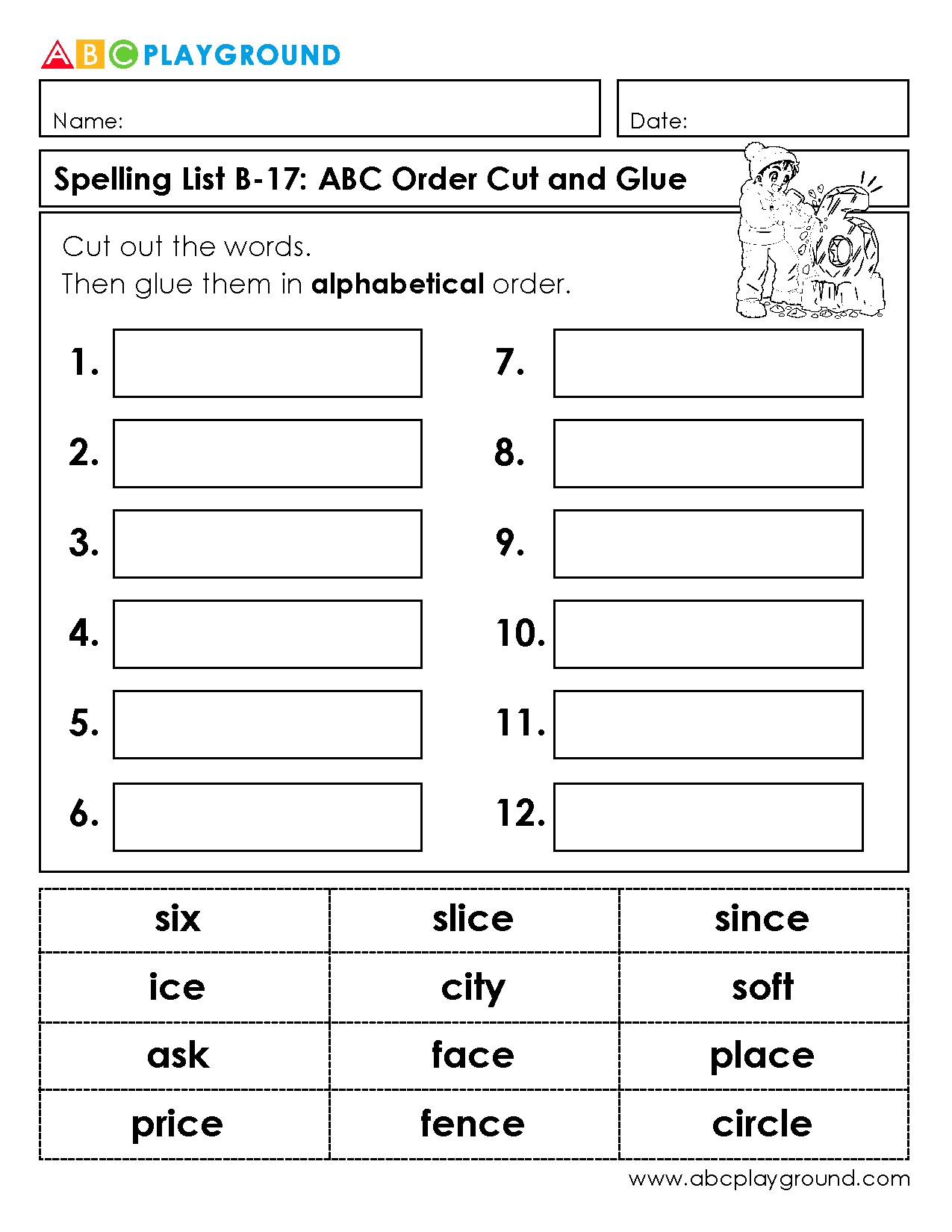 Alphabetical Order Cut and Glue Spelling Activity