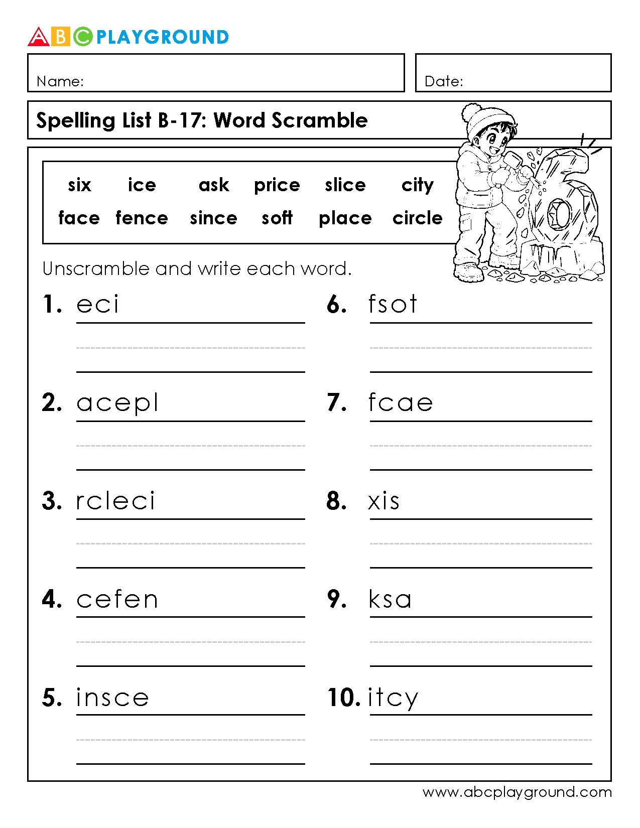 Fun Word Scramble Spelling Practice Worksheet