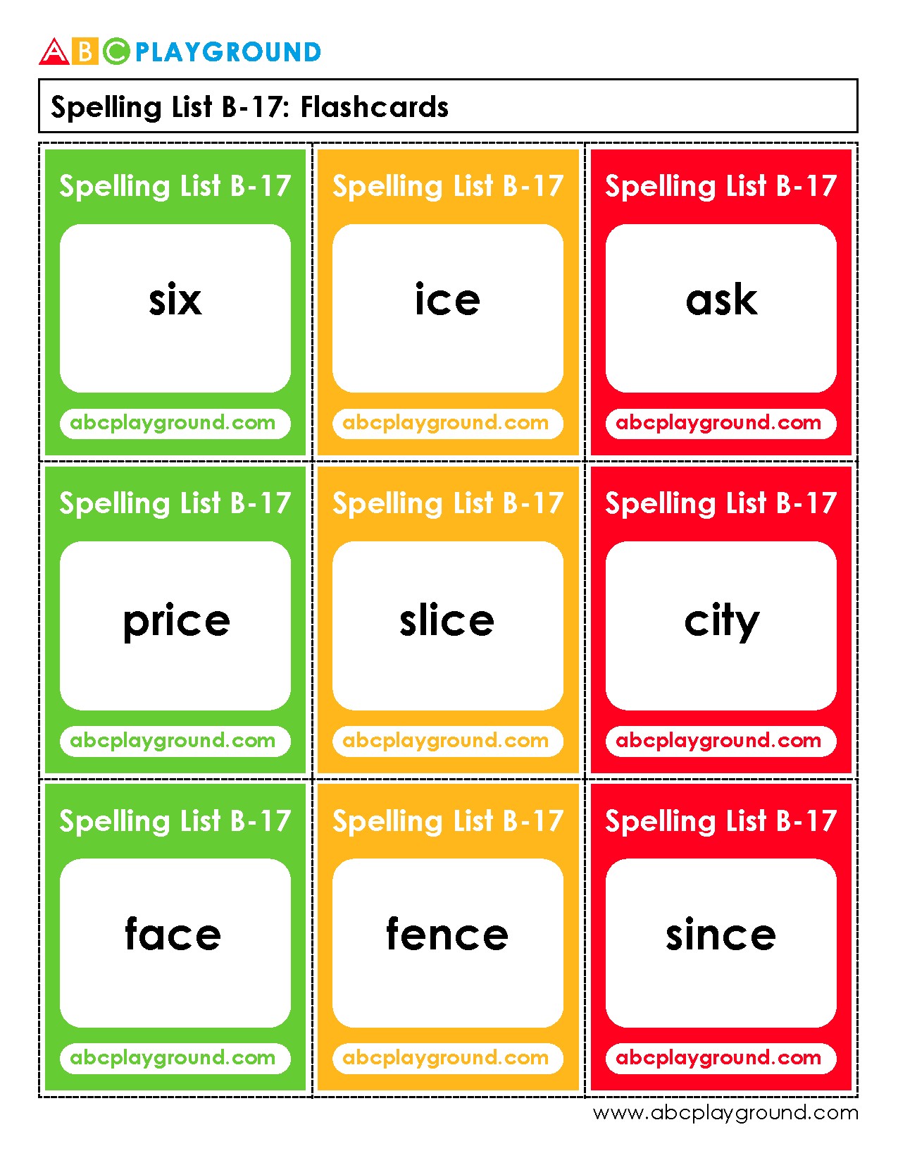Spelling List B-17 Flashcards for Vocabulary Practice