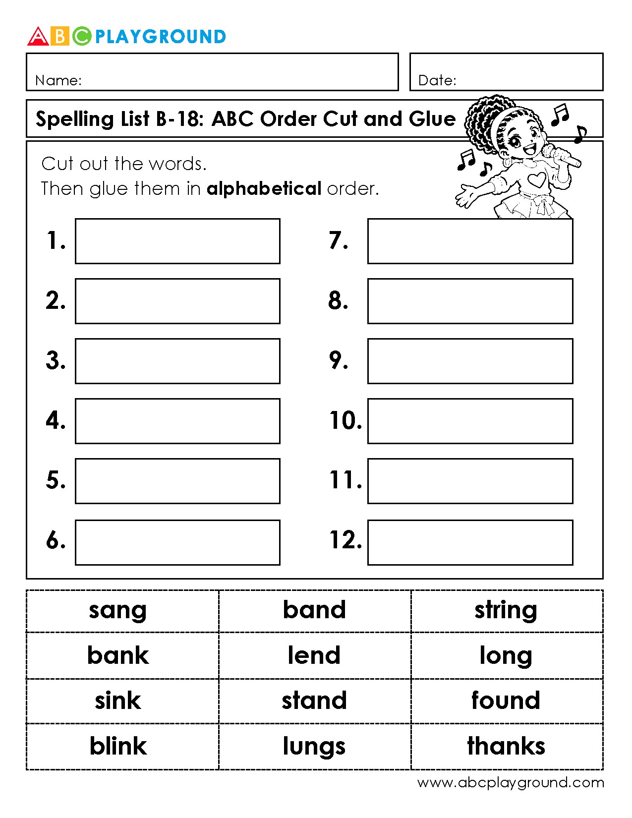 Alphabetical Order Cut and Glue Activity for Spelling Practice