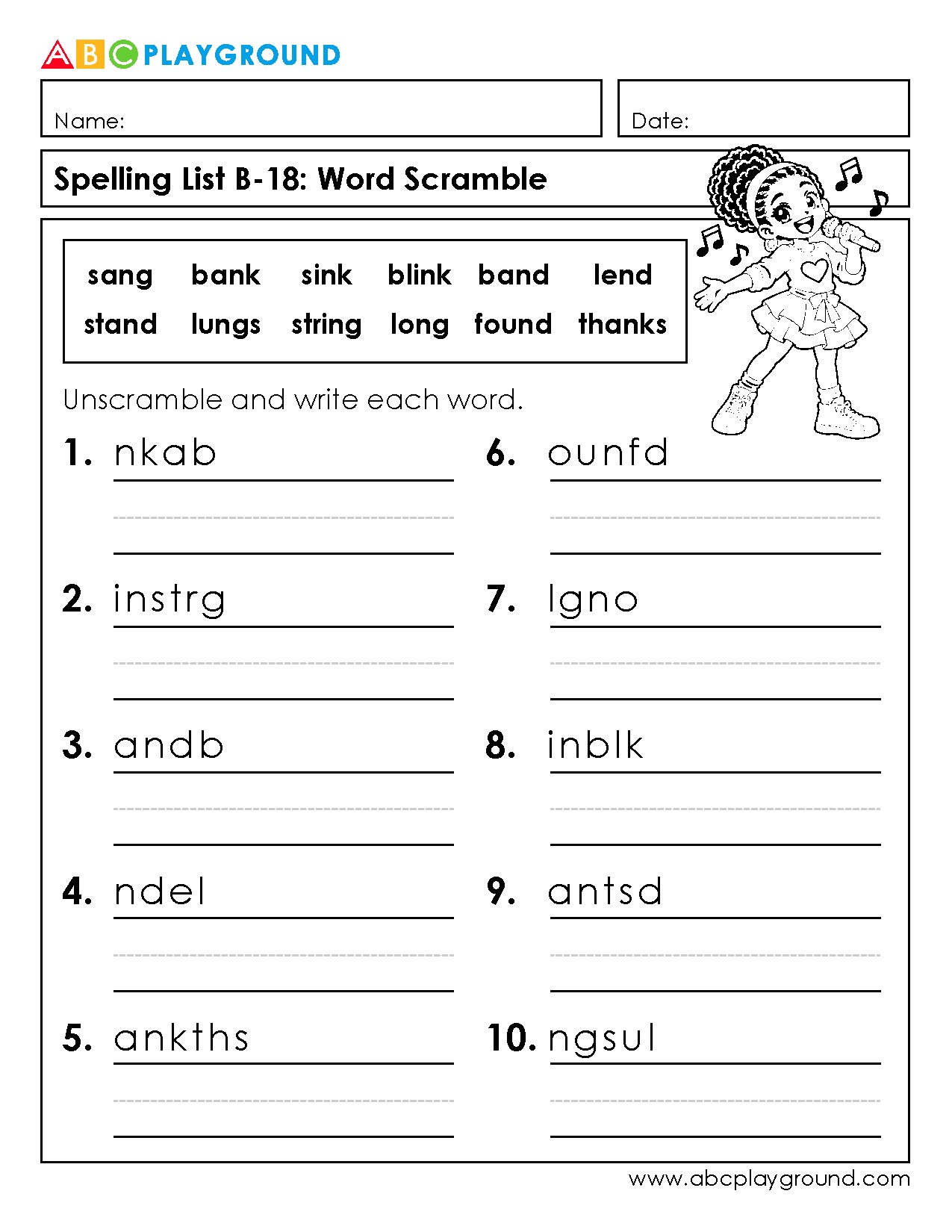 Word Scramble Spelling Practice Worksheet