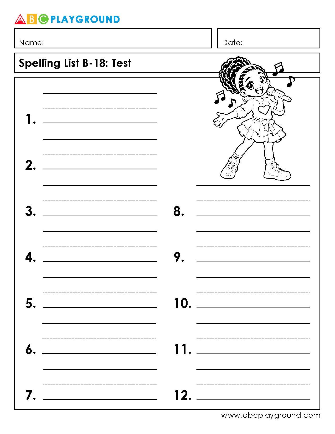 Spelling Test Worksheet for Practice and Assessment