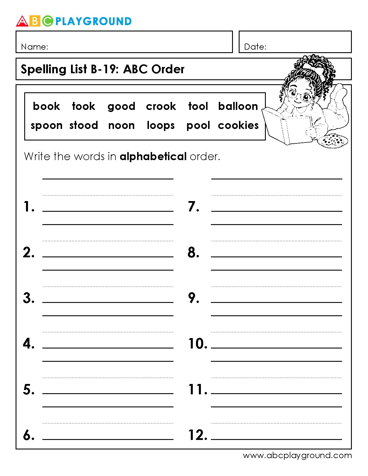 Alphabetical Order Spelling Word Practice Worksheet