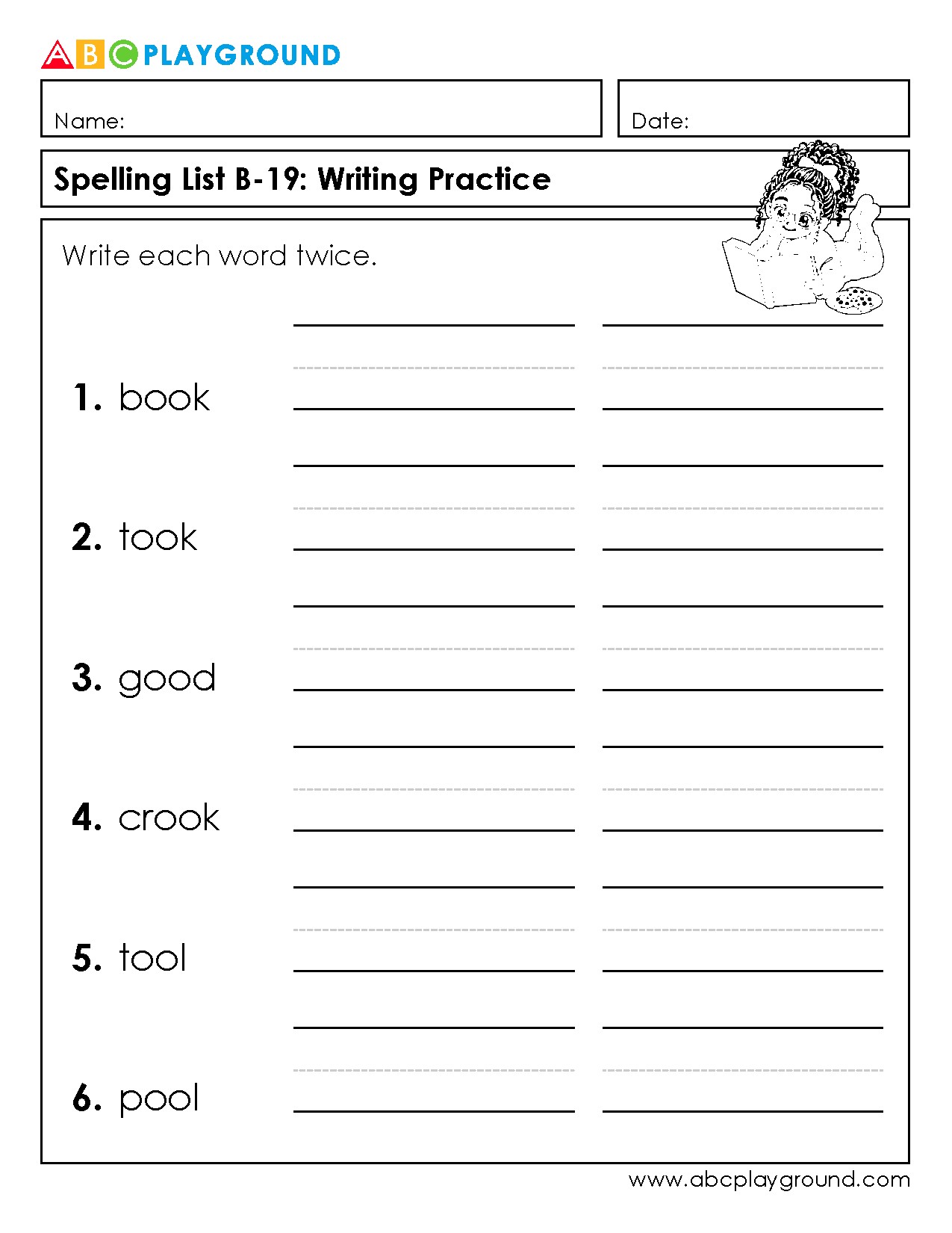 Spelling List Writing Practice for Common Words