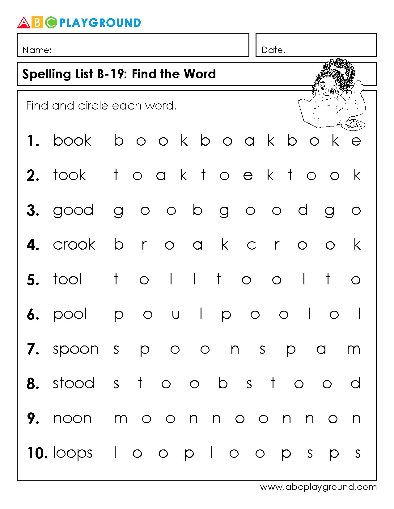 Find and Circle the Spelling Words Activity