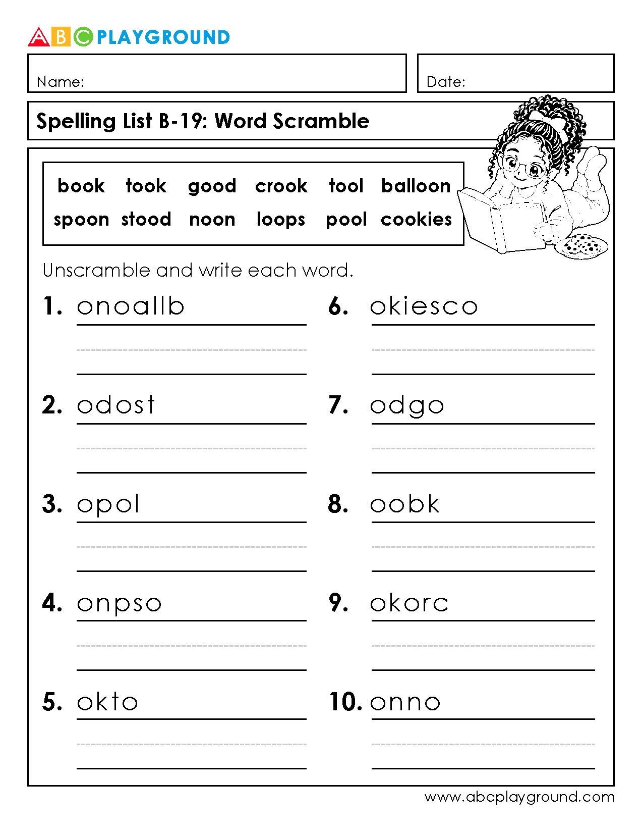 Spelling Word Scramble Activity with Common Words