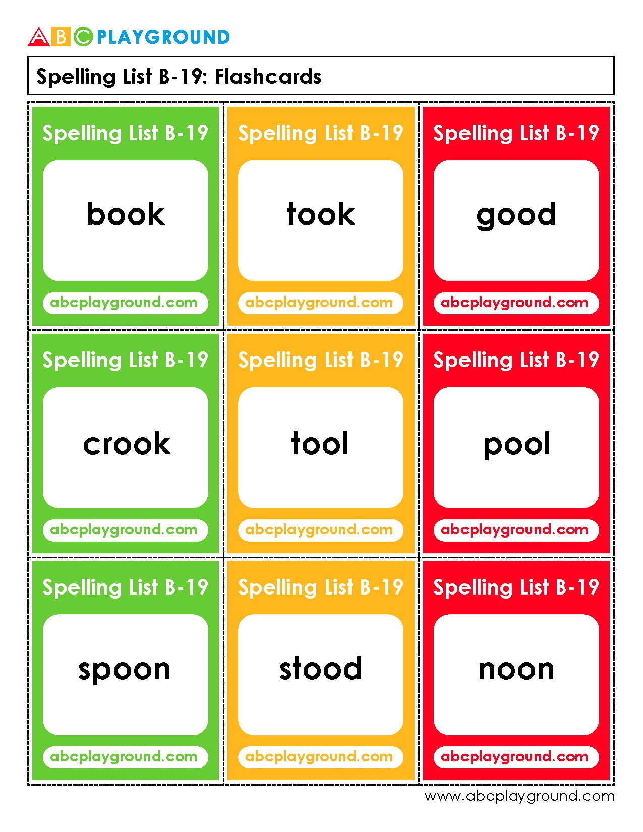 Spelling Flashcards with Long O Sound Words