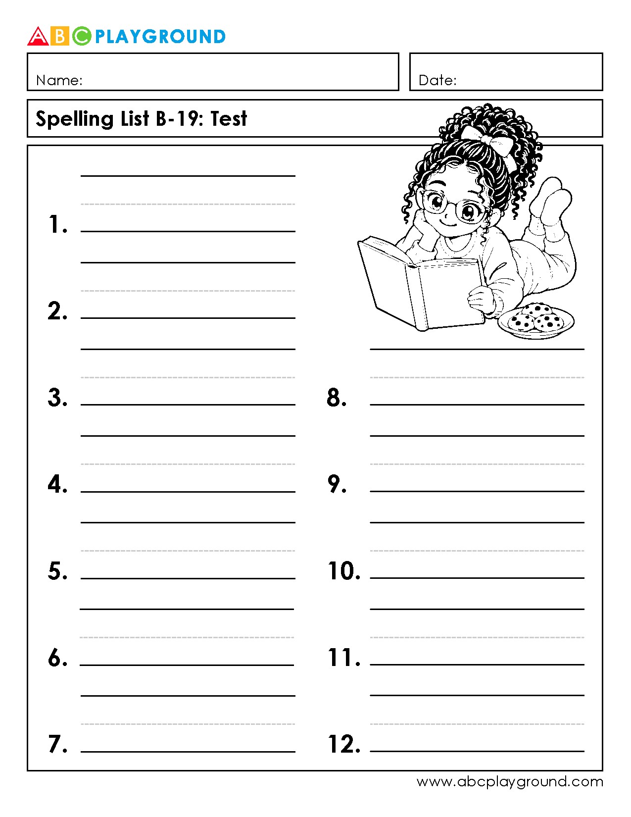 Printable Spelling List Test Worksheet