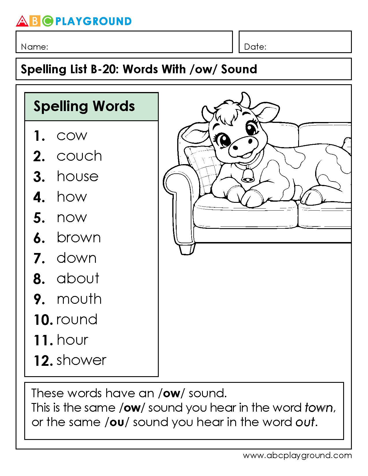 Practice Spelling Words with the /ow/ Sound