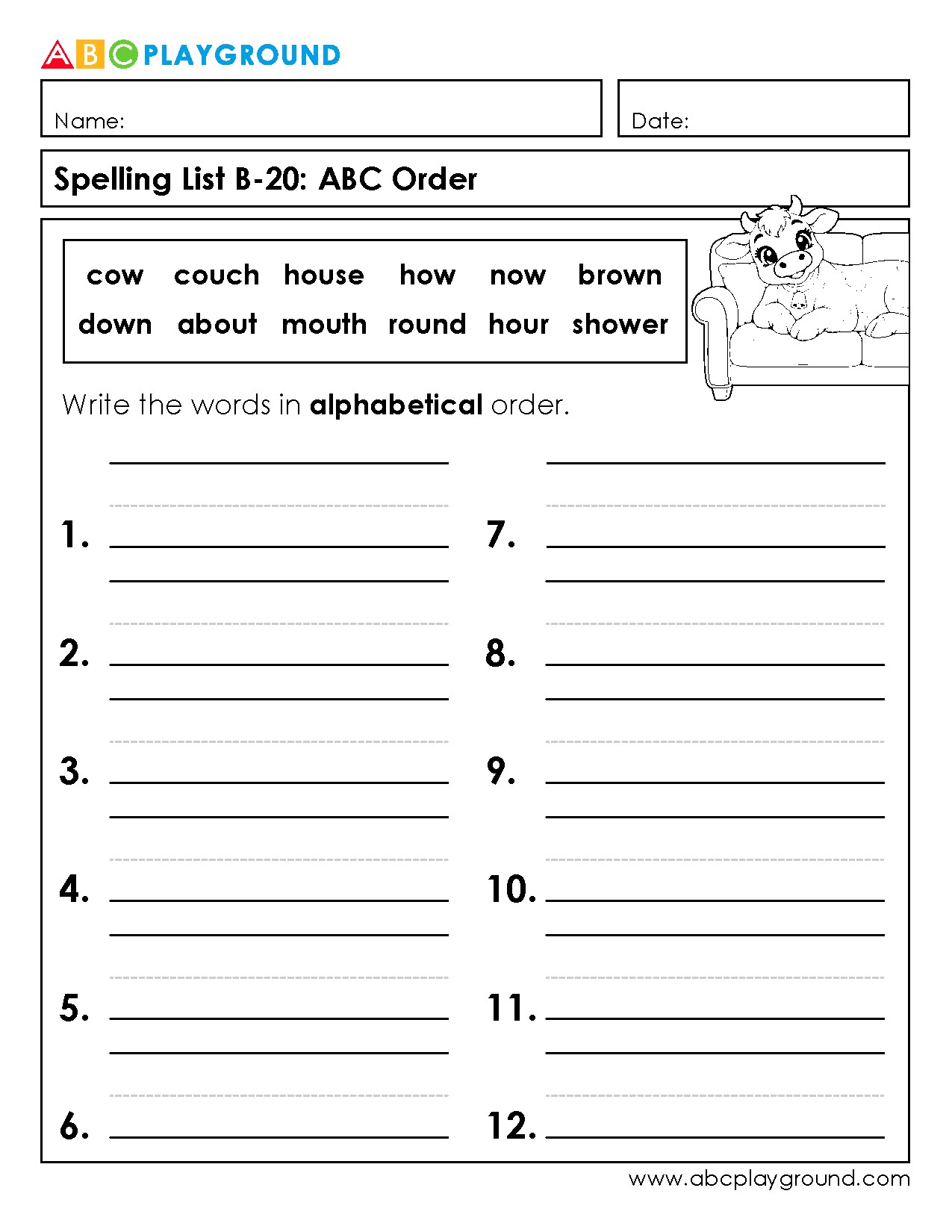 Spelling Practice: Write Words in Alphabetical Order