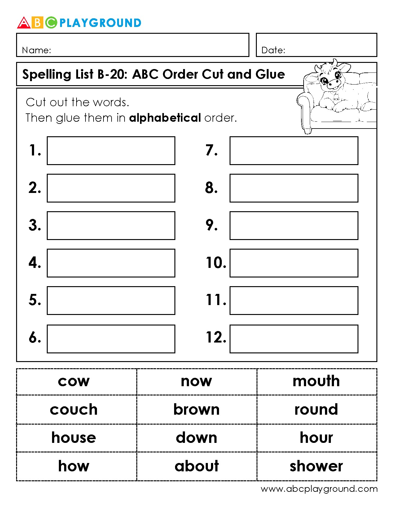 Alphabetical Order Cut and Glue Activity for Spelling Practice