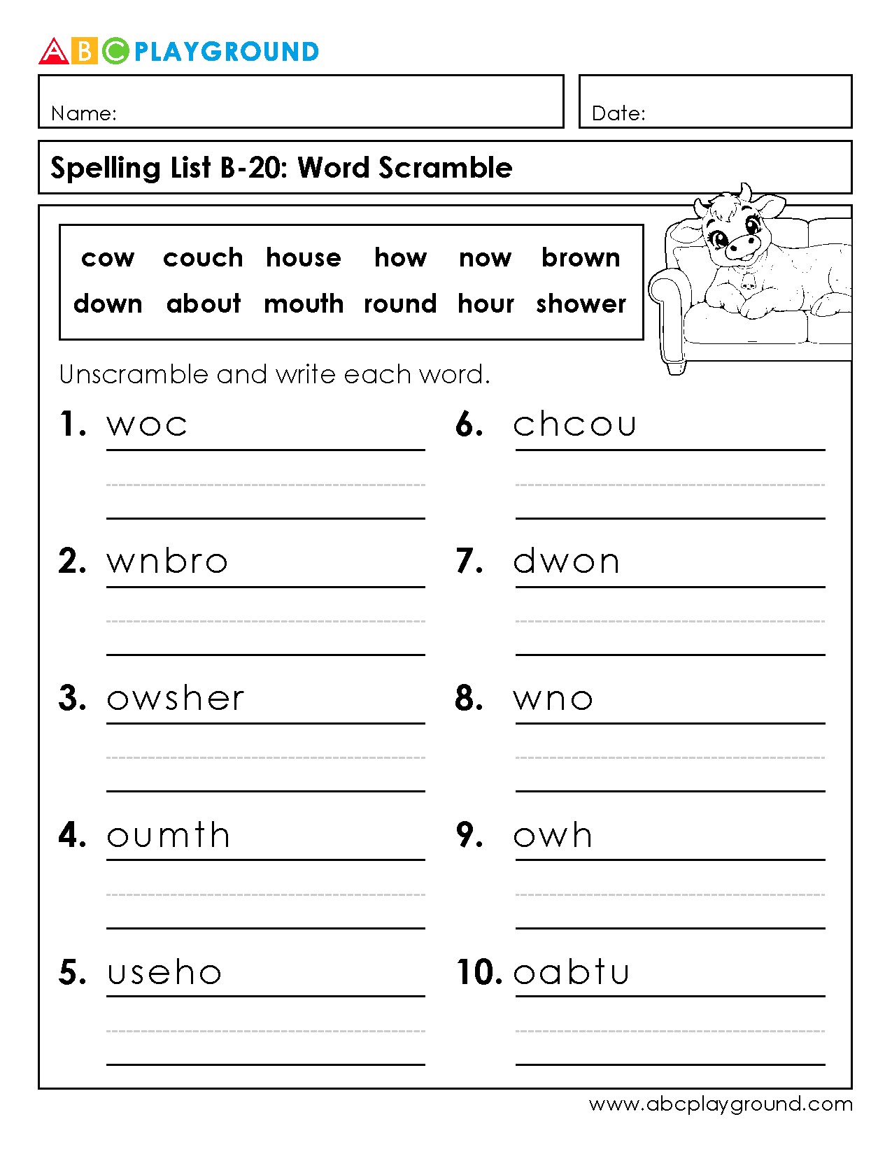 Word Scramble Spelling Practice Worksheet