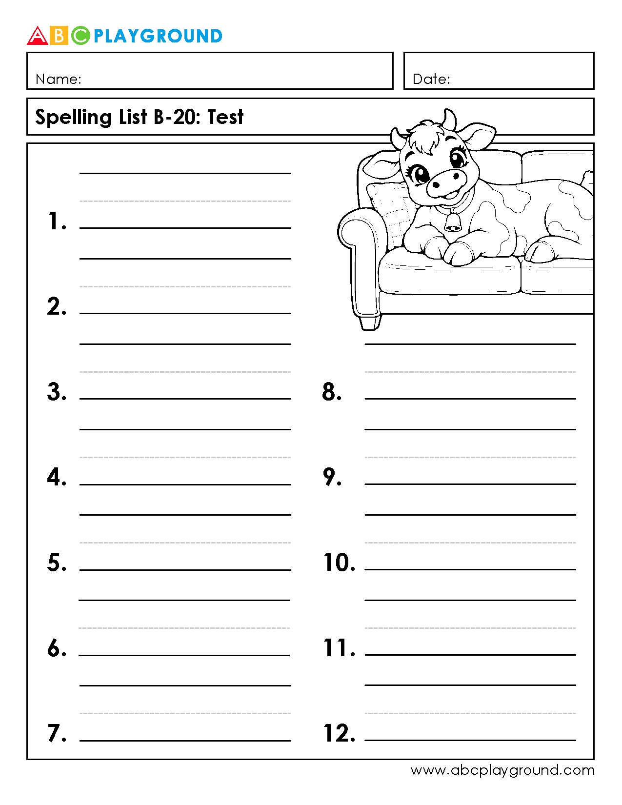 Printable Spelling Test Worksheet for Elementary Students