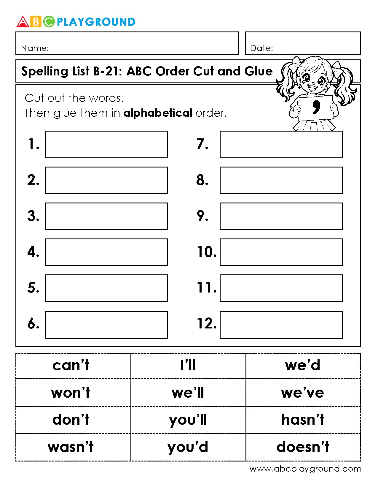 Alphabetical Order Cut and Glue Worksheet