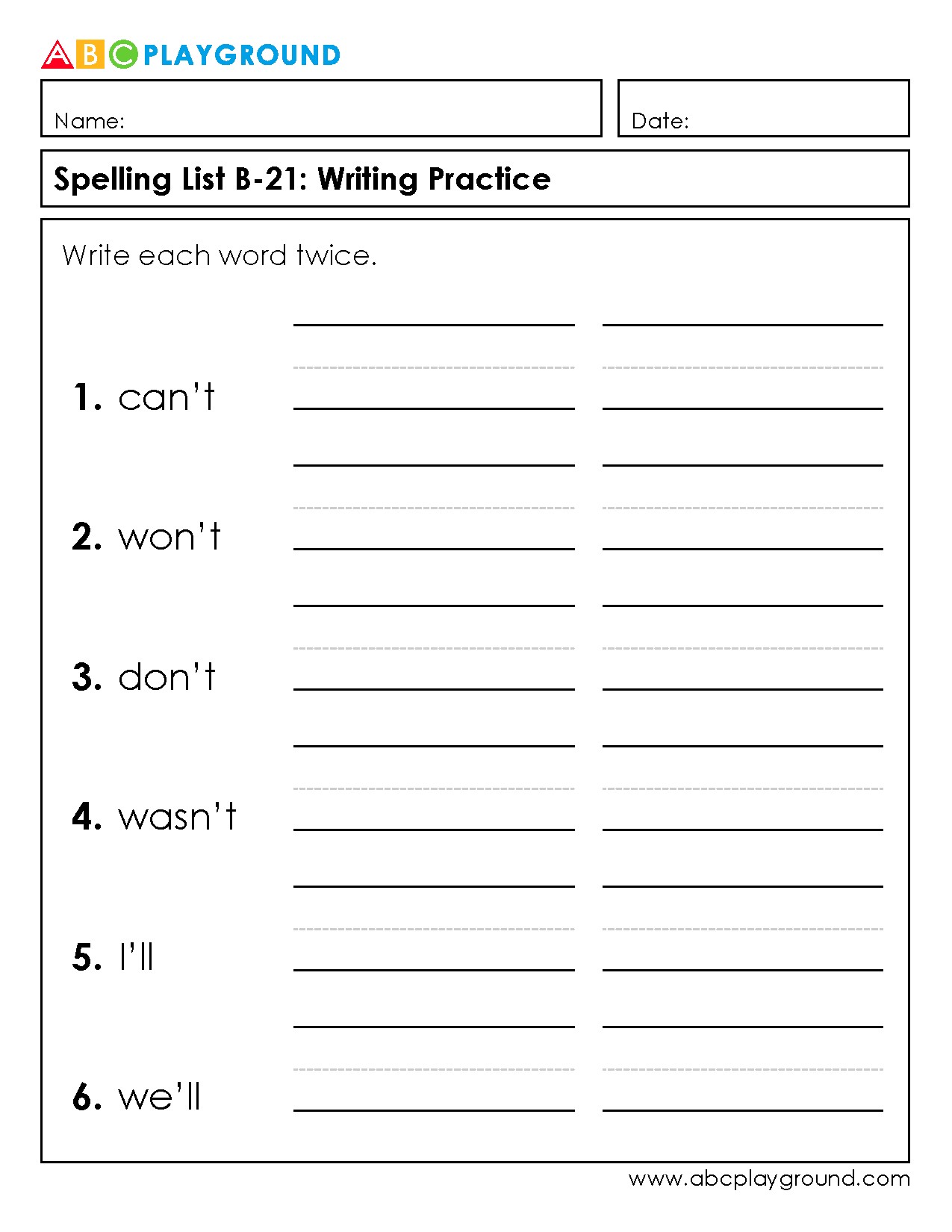 Practice Writing Contractions with Spelling List B-21