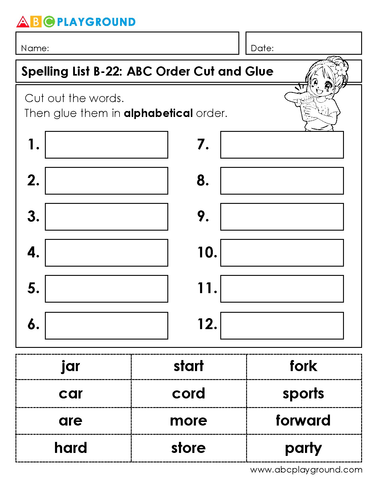 ABC Order Cut and Glue Spelling Activity