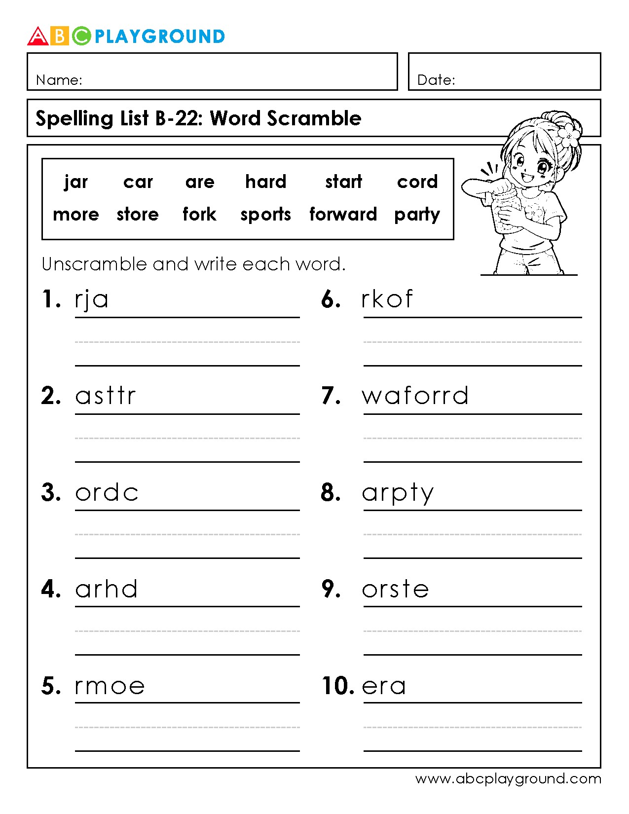 Spelling Word Scramble Worksheet for Vocabulary Practice