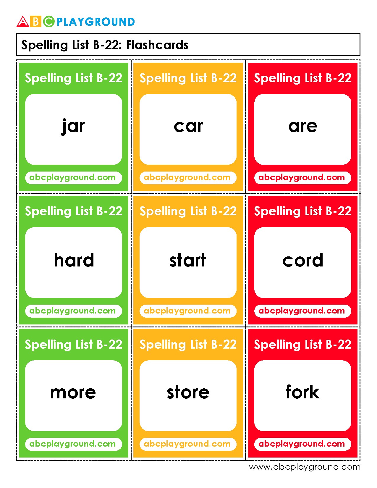Printable Spelling Flashcards for Vocabulary Building