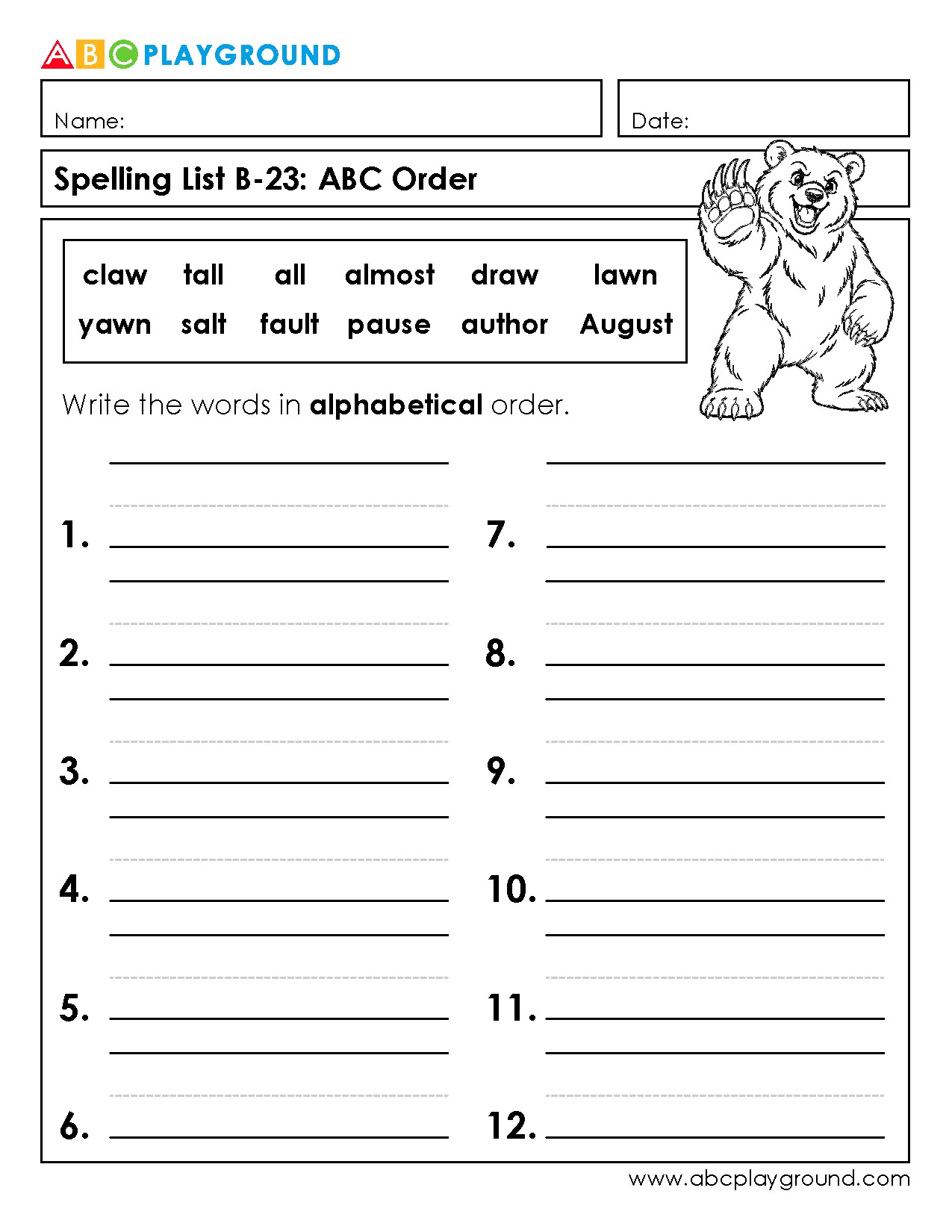 Practice Putting Words in Alphabetical Order