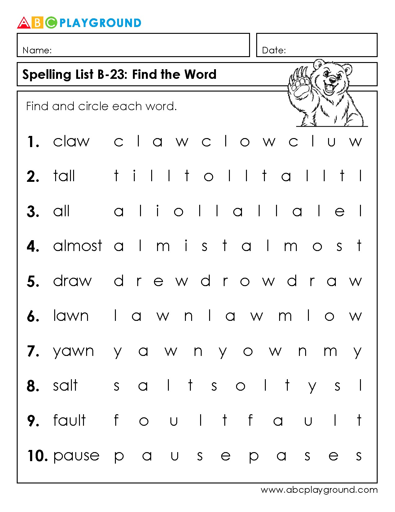 Spelling Word Search Puzzle with Common Words