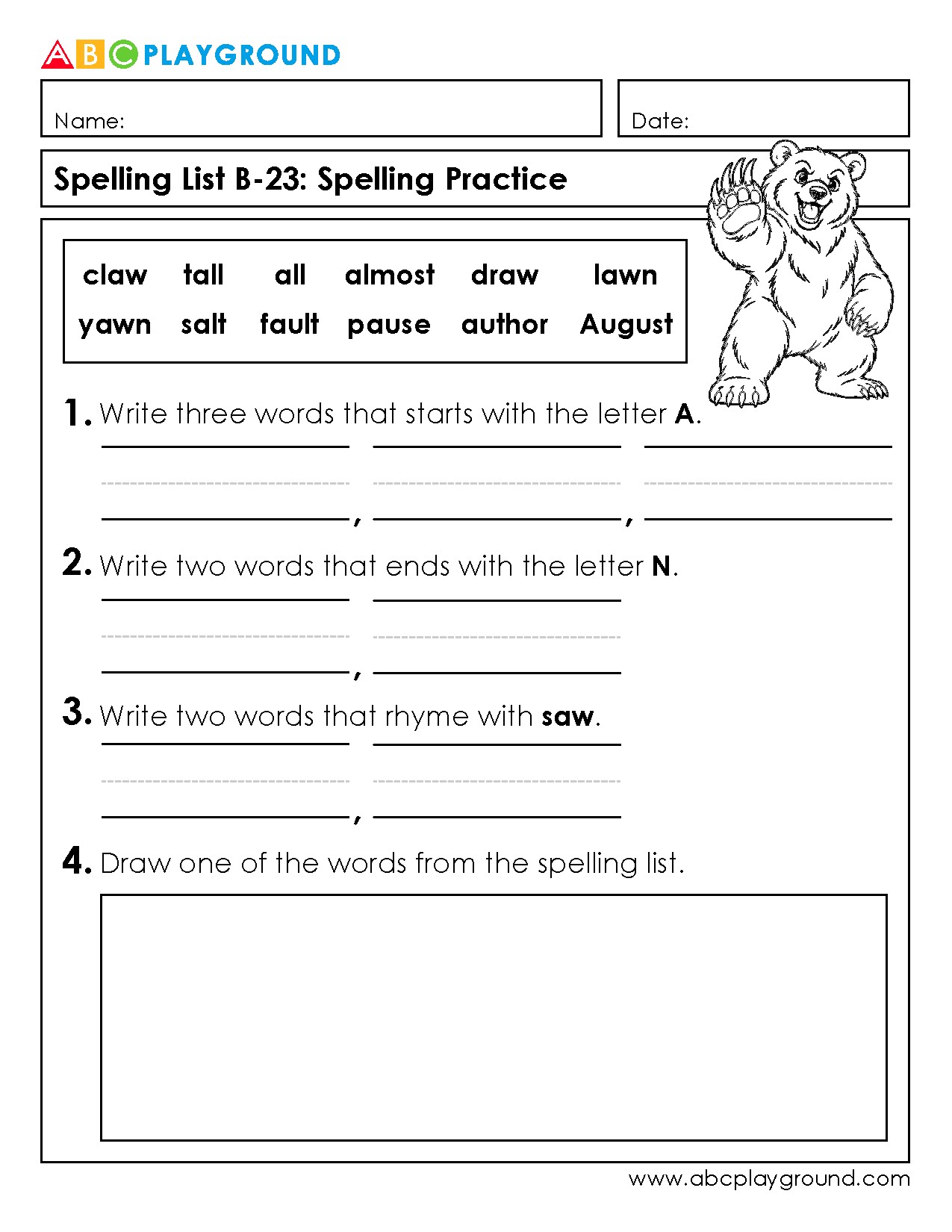 Spelling Practice with Words Starting and Ending with Letters