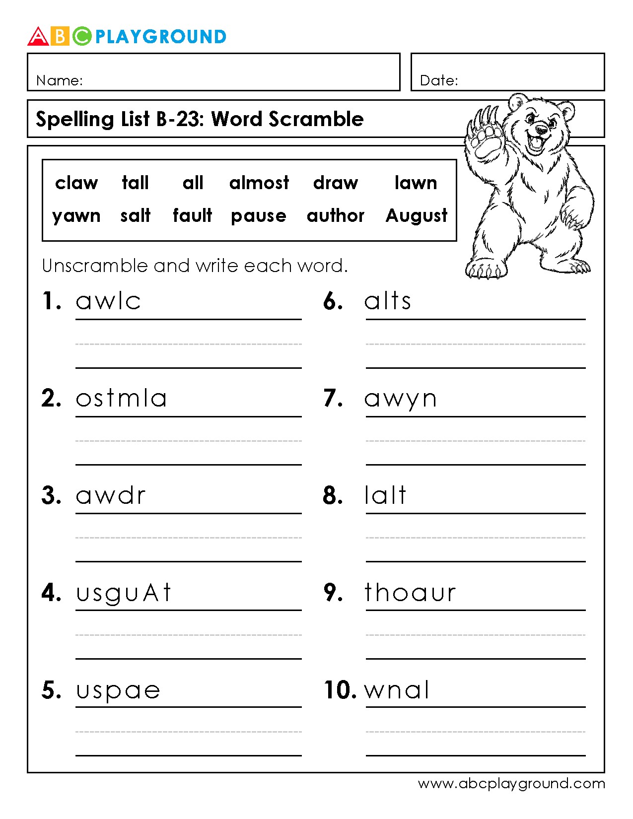 Spelling Word Scramble Worksheets for Vocabulary Practice