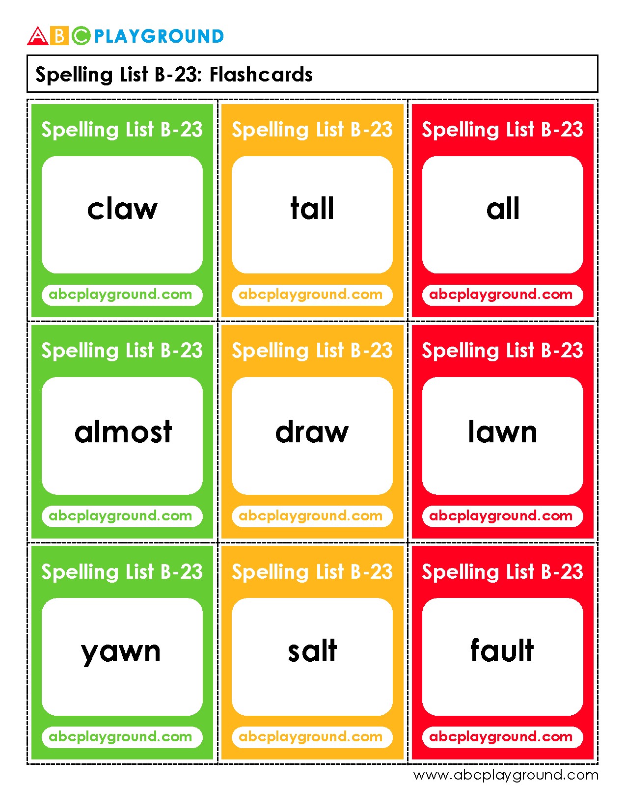 Spelling Flashcards for Sight Words and Vocabulary Practice