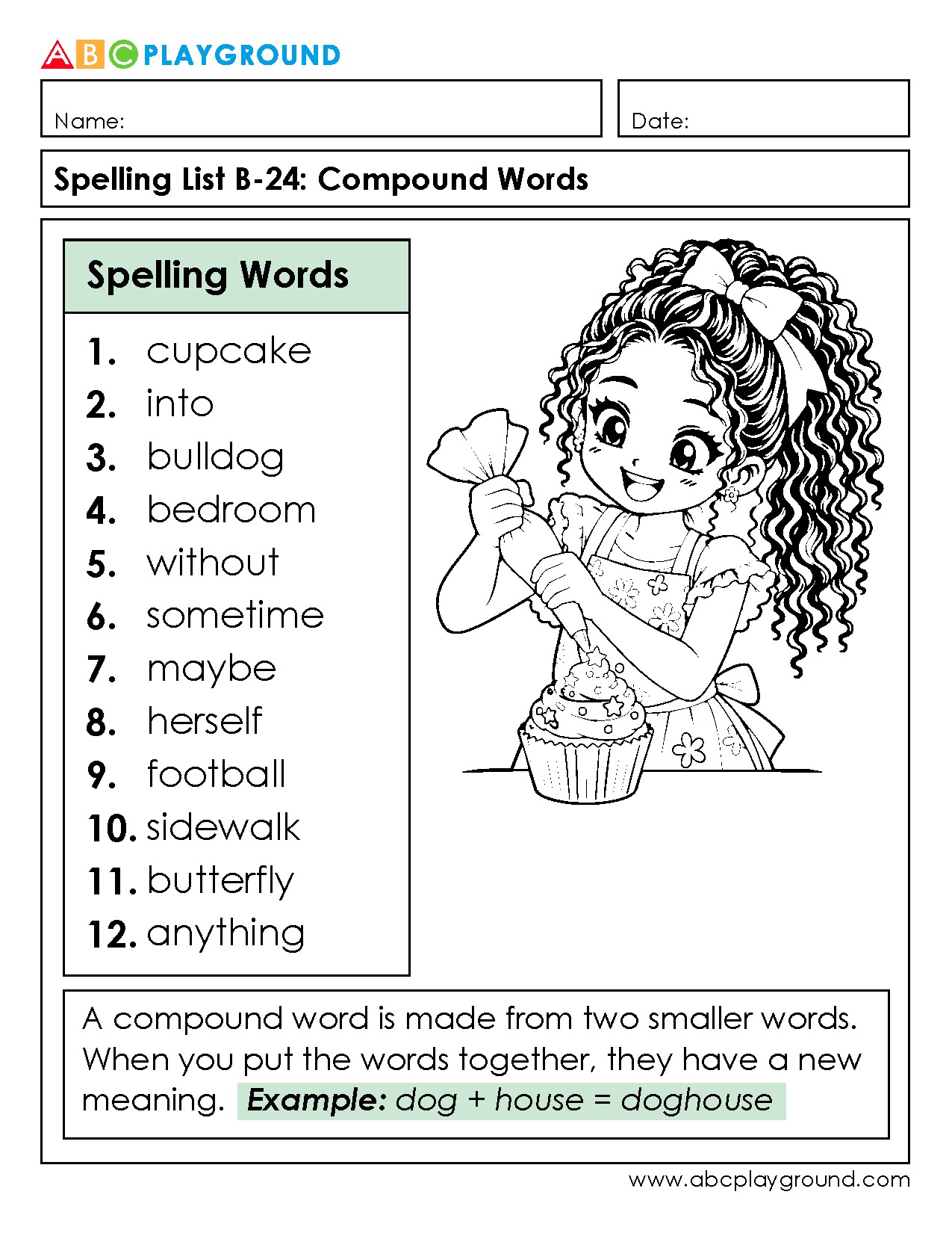 Spelling Practice with Compound Words List