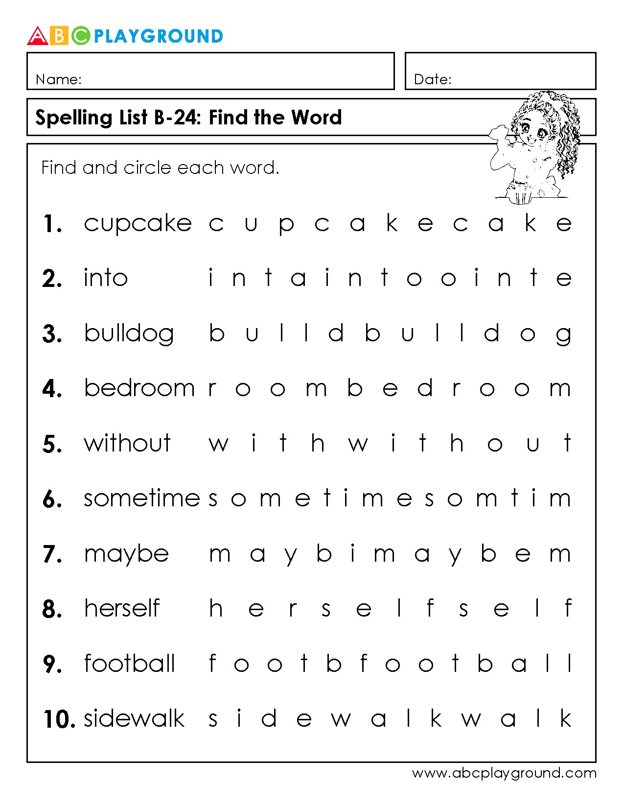 Find and Circle Words Spelling Worksheet