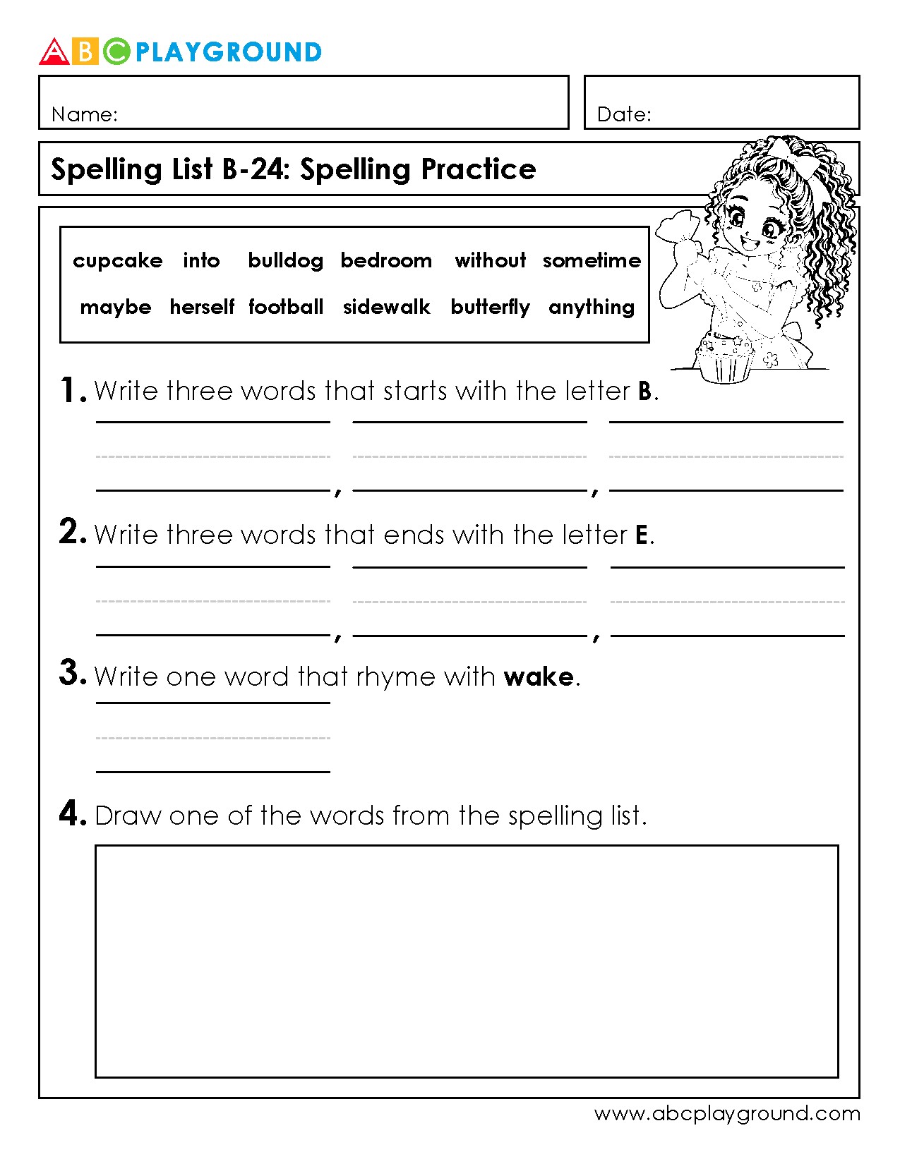 Spelling Practice Worksheet with Rhyming and Letter Focus