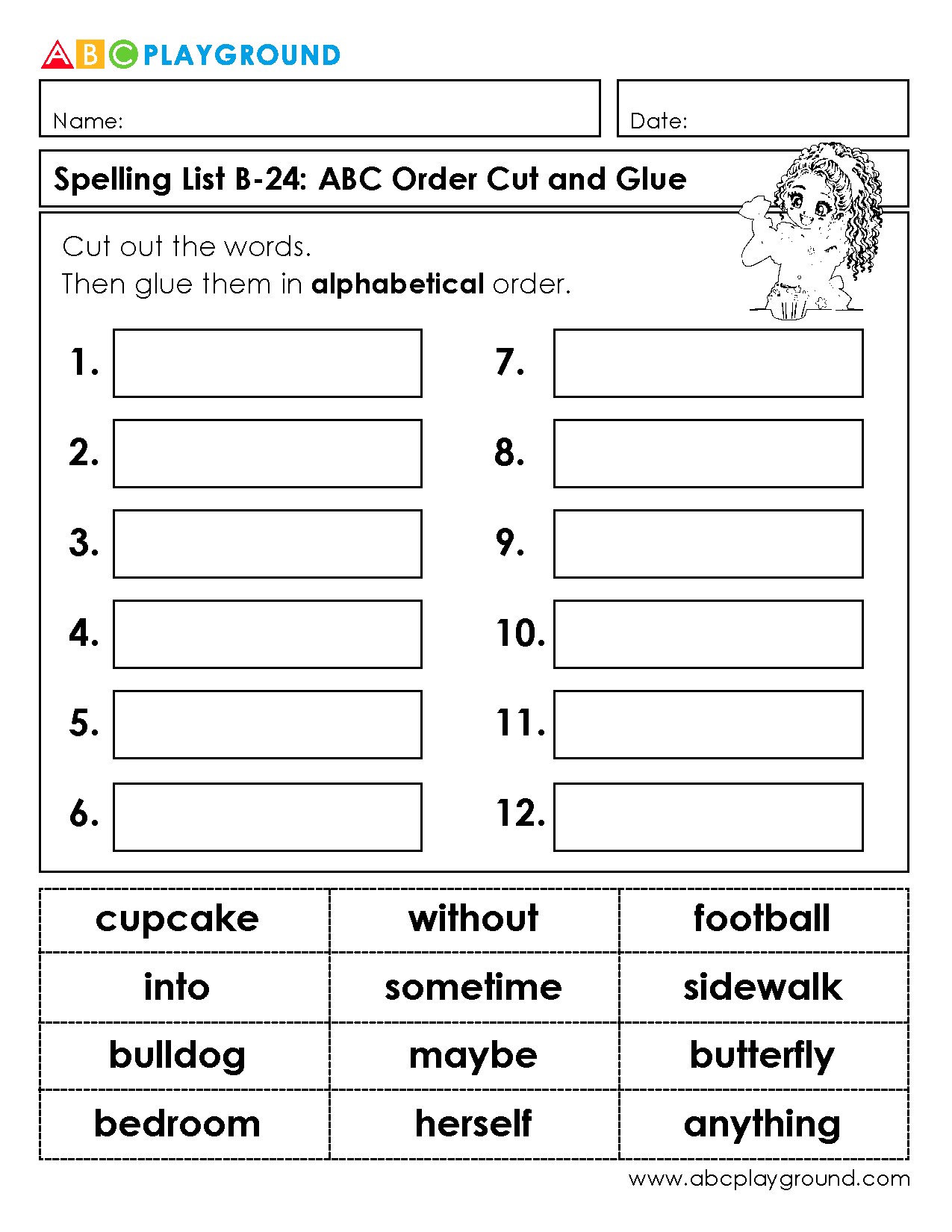 Alphabetical Order Cut and Glue Spelling Activity