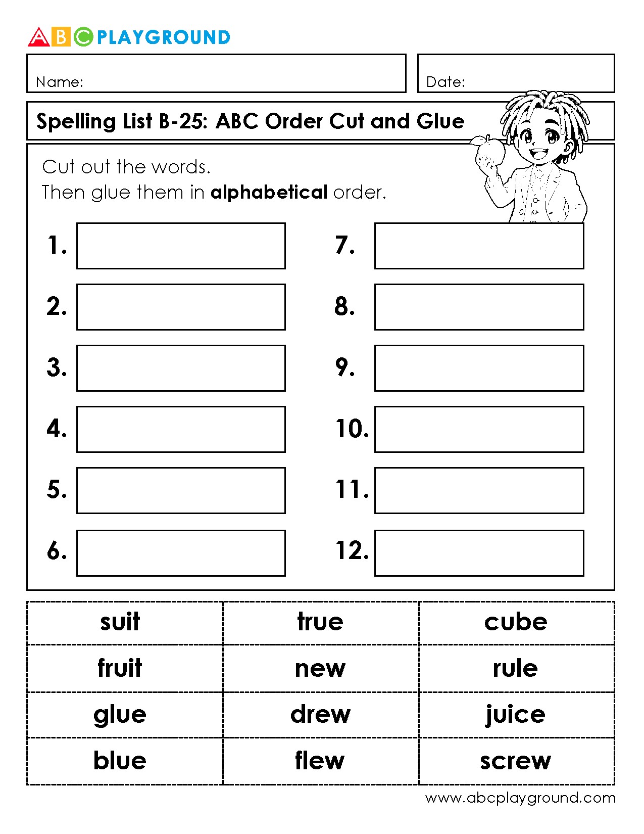 Alphabetical Order Cut and Glue Spelling Activity