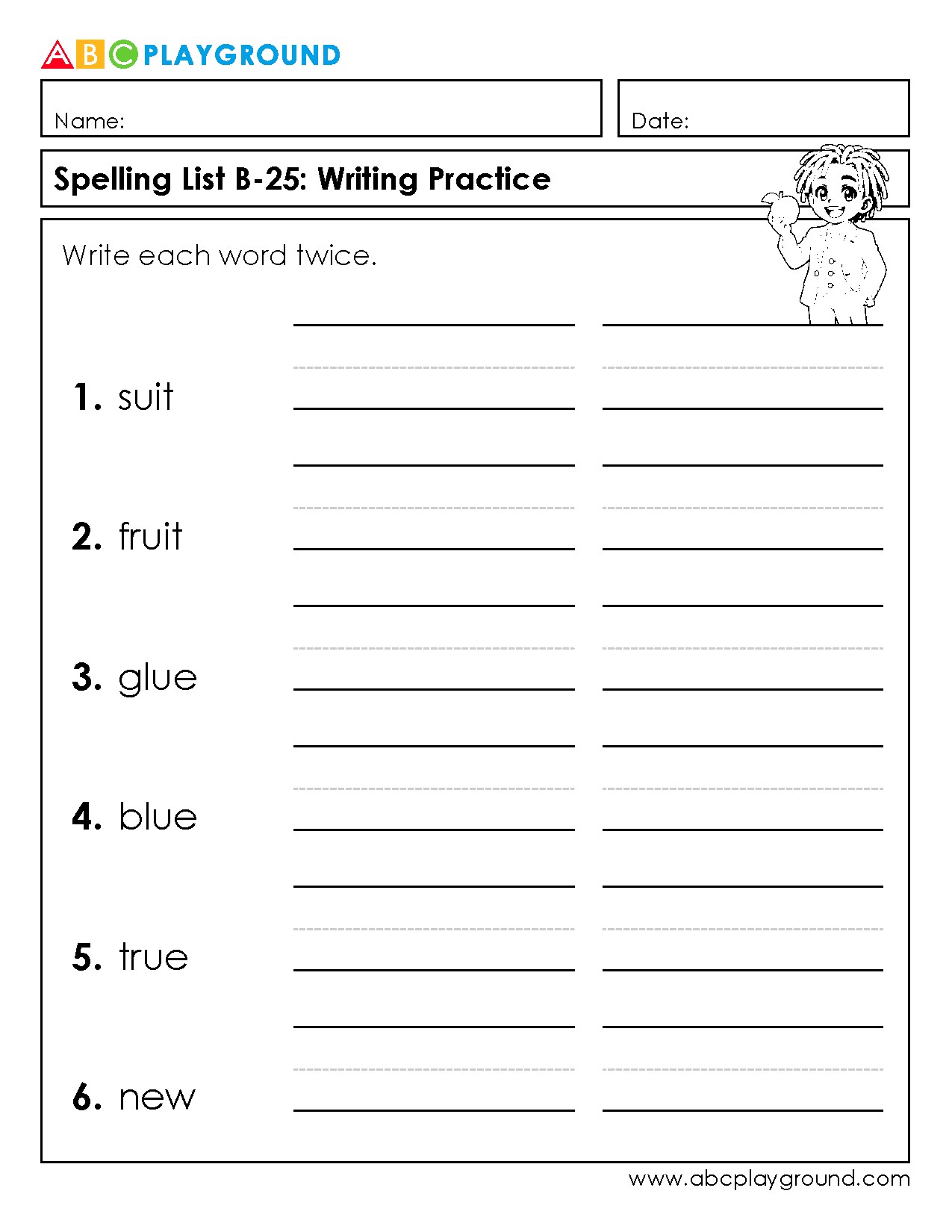 Spelling List Writing Practice for Word Reinforcement