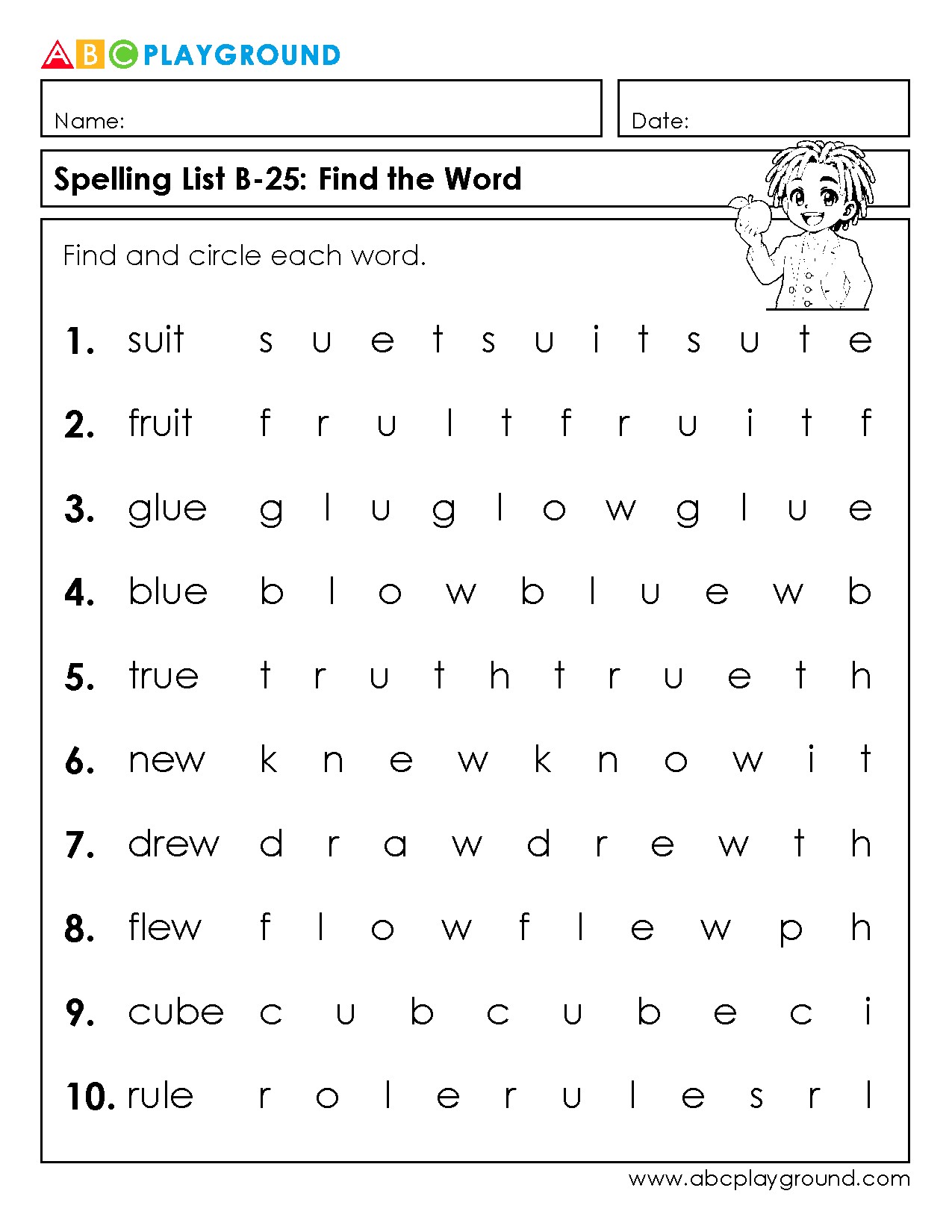 Find and Circle Words Spelling Activity