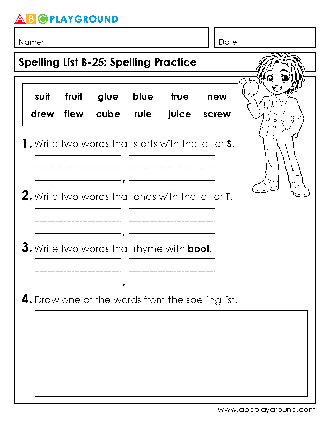 Spelling Practice with Words Starting with S and Rhyming with Boot