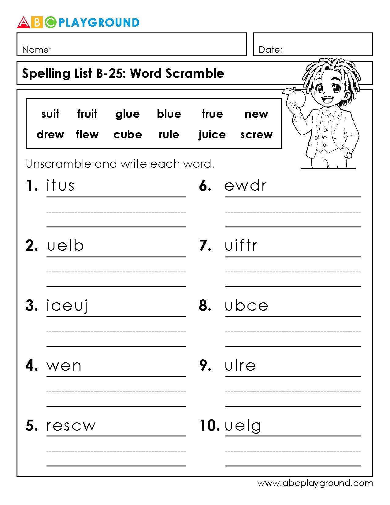 Word Scramble Spelling Practice Worksheet