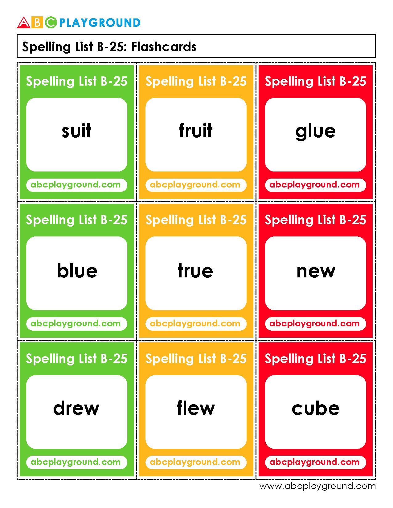 Spelling Flashcards for Vowel Sounds and Word Families