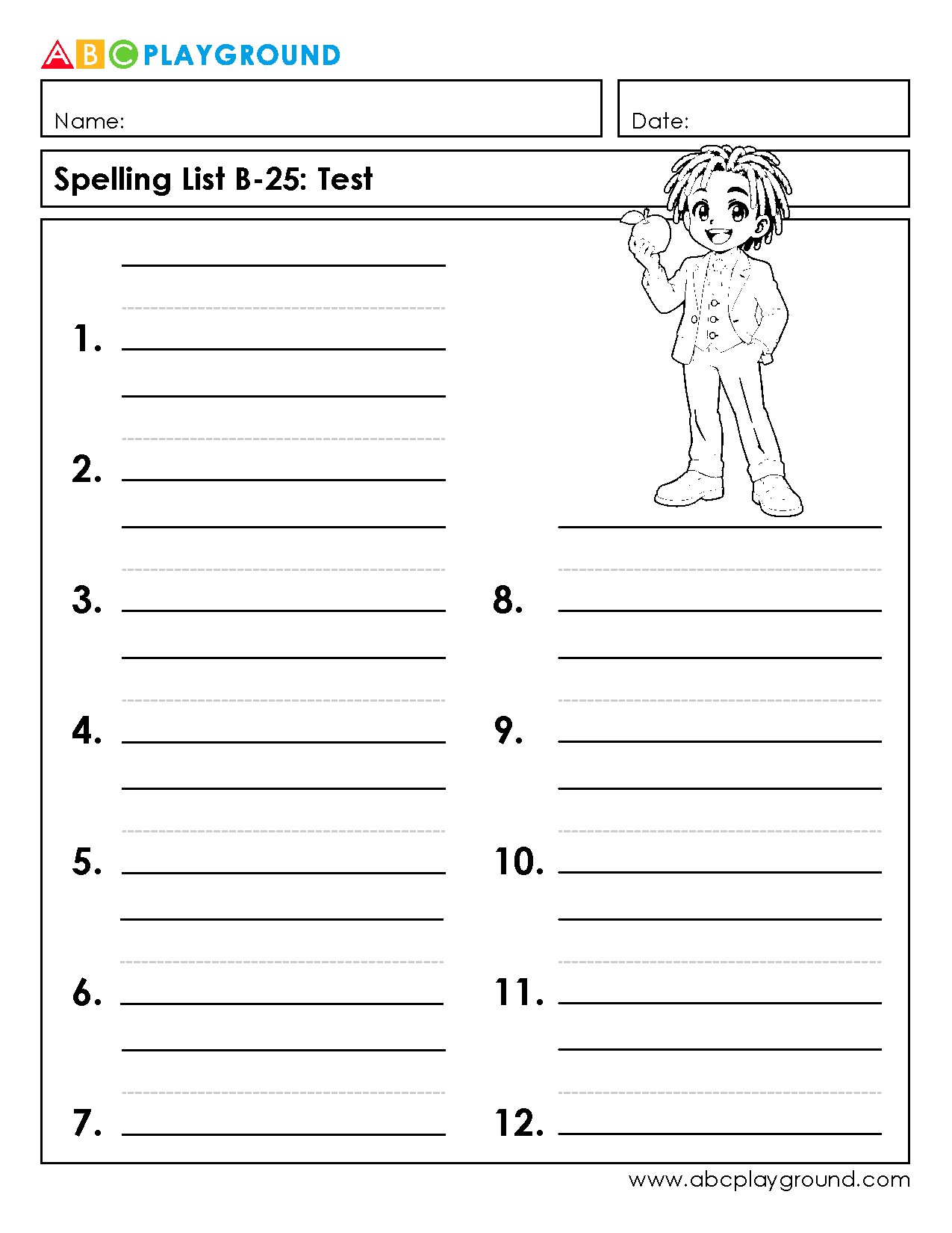Spelling Test Worksheet for Practice and Assessment