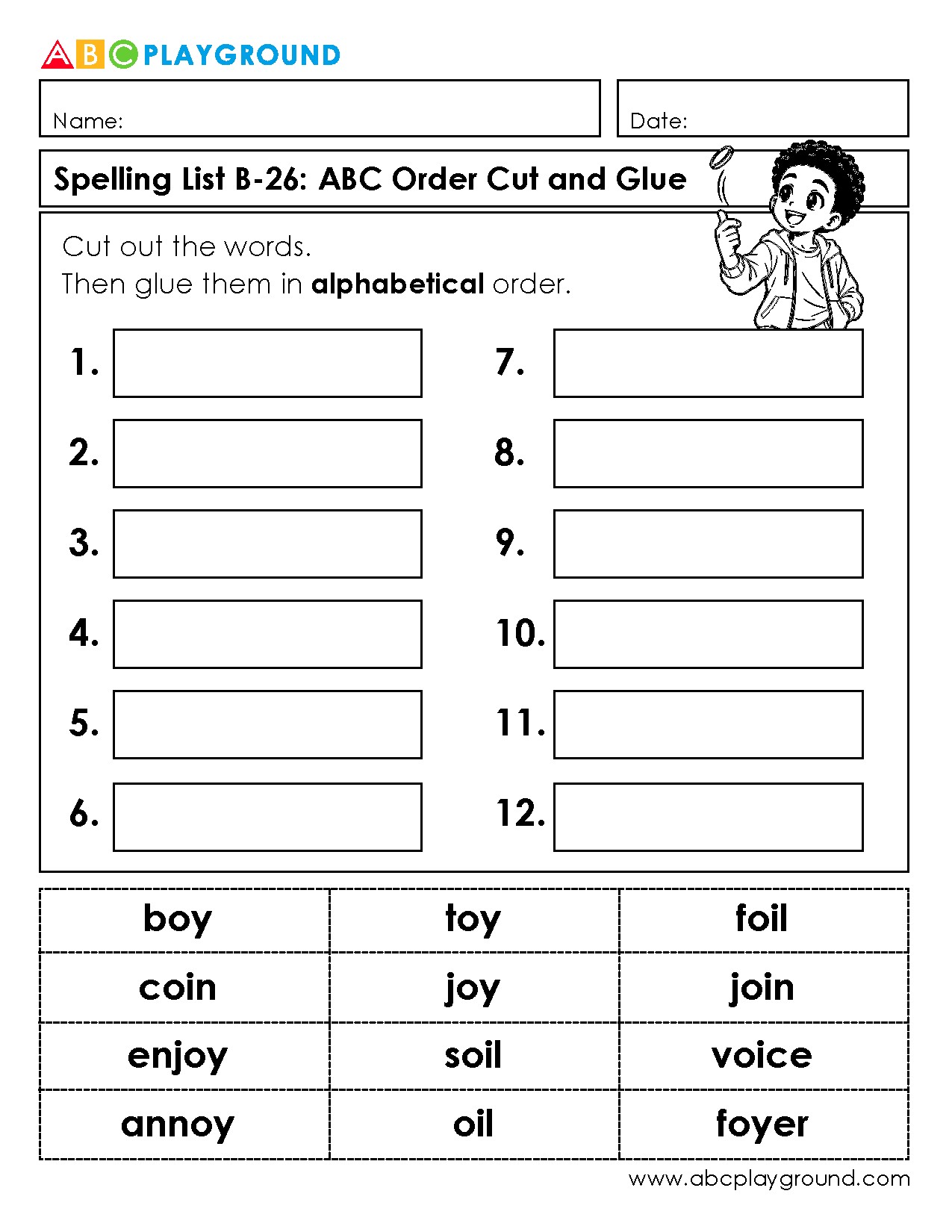 Alphabetical Order Cut and Glue Activity for Spelling Practice