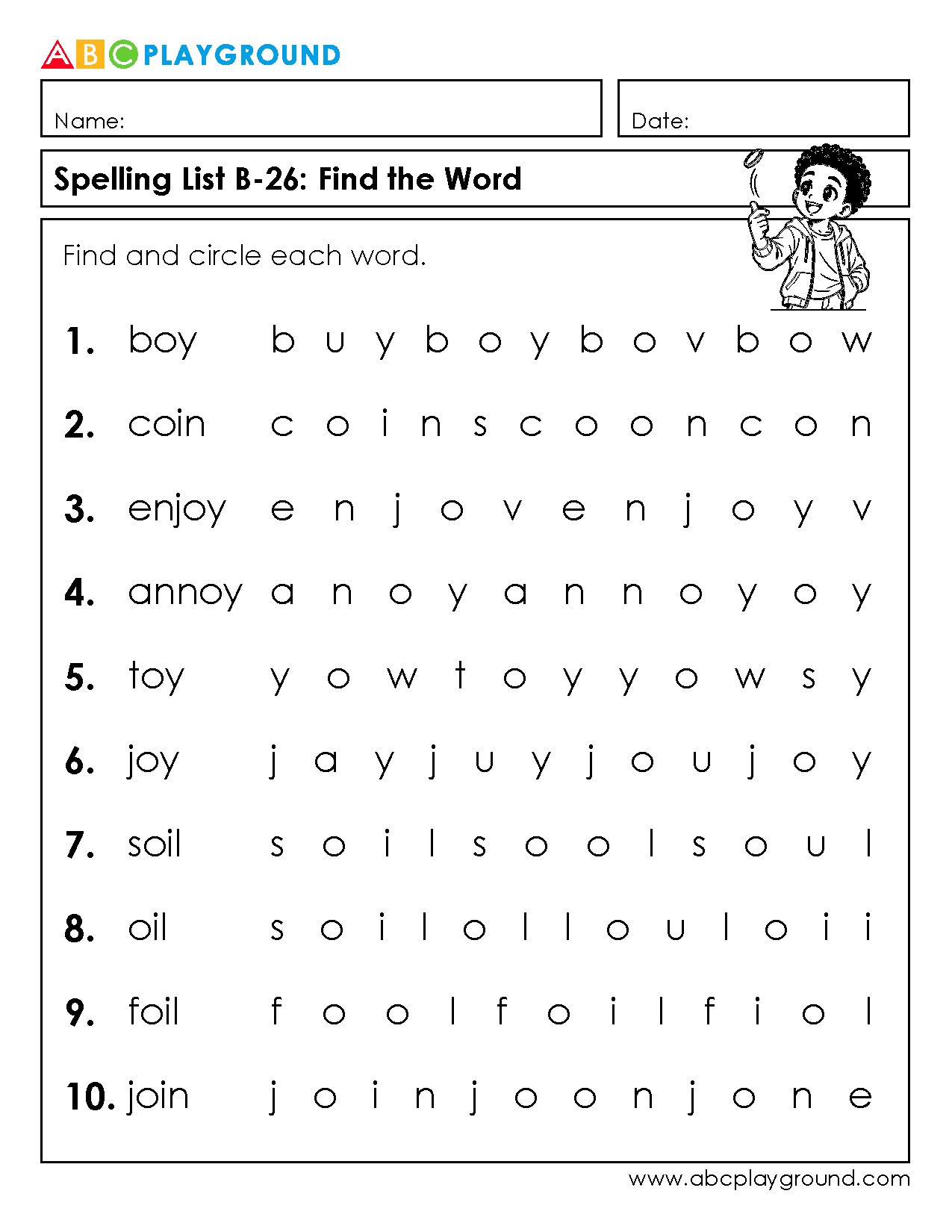 Word Search Spelling Practice Worksheets