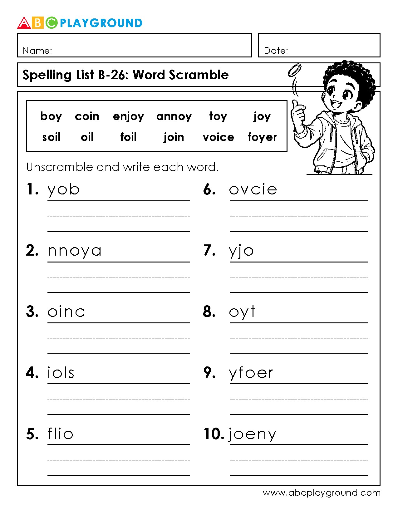 Word Scramble Spelling List Practice Worksheet
