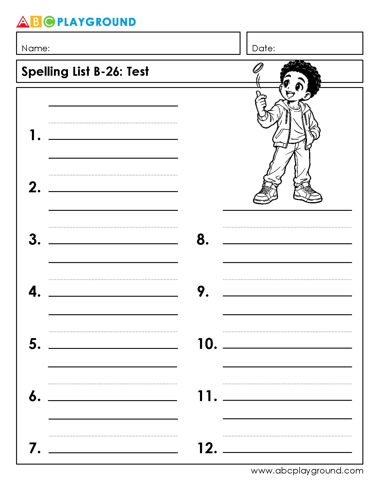 Spelling Test Worksheet for Skill Practice and Assessment