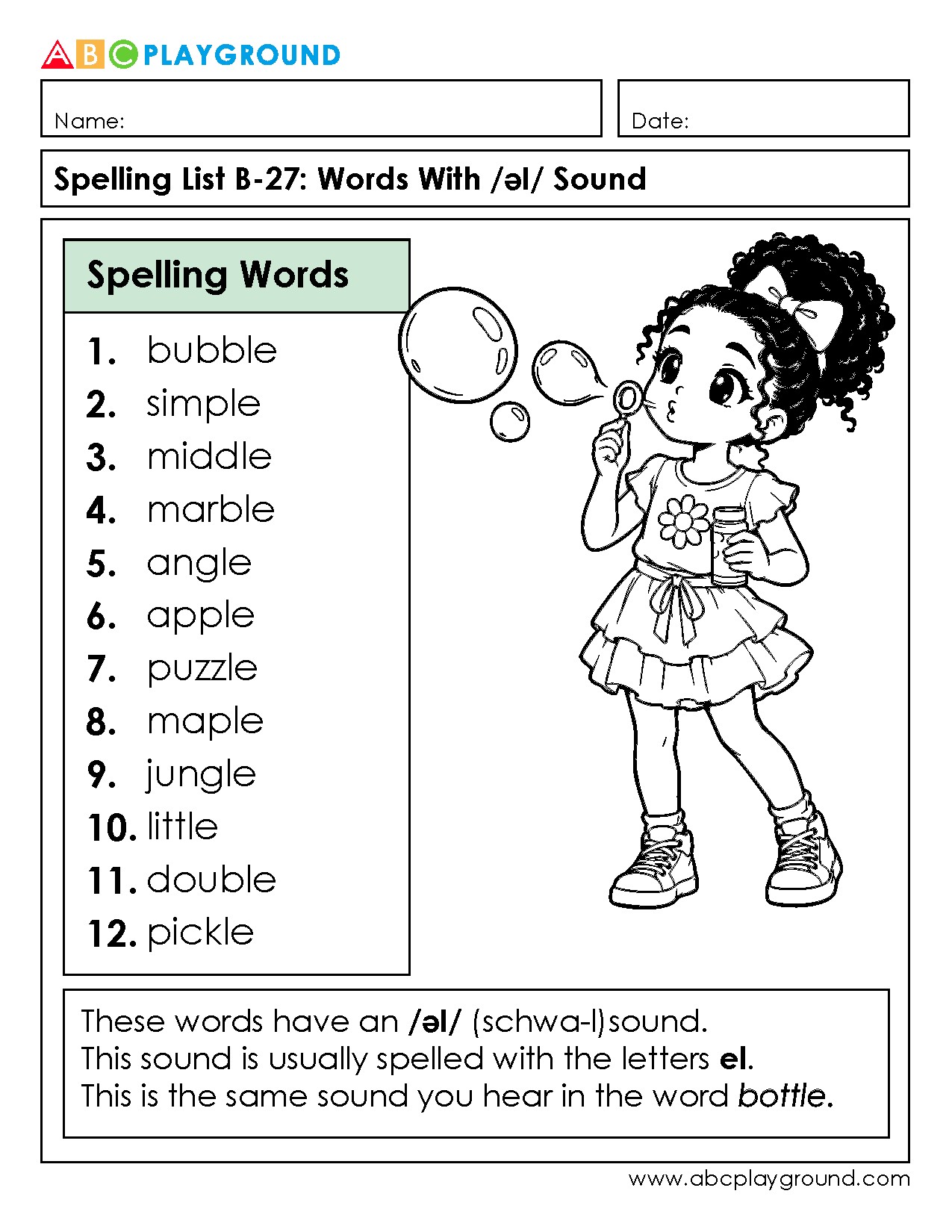 Spelling Words with the /əl/ (Schwa-l) Sound