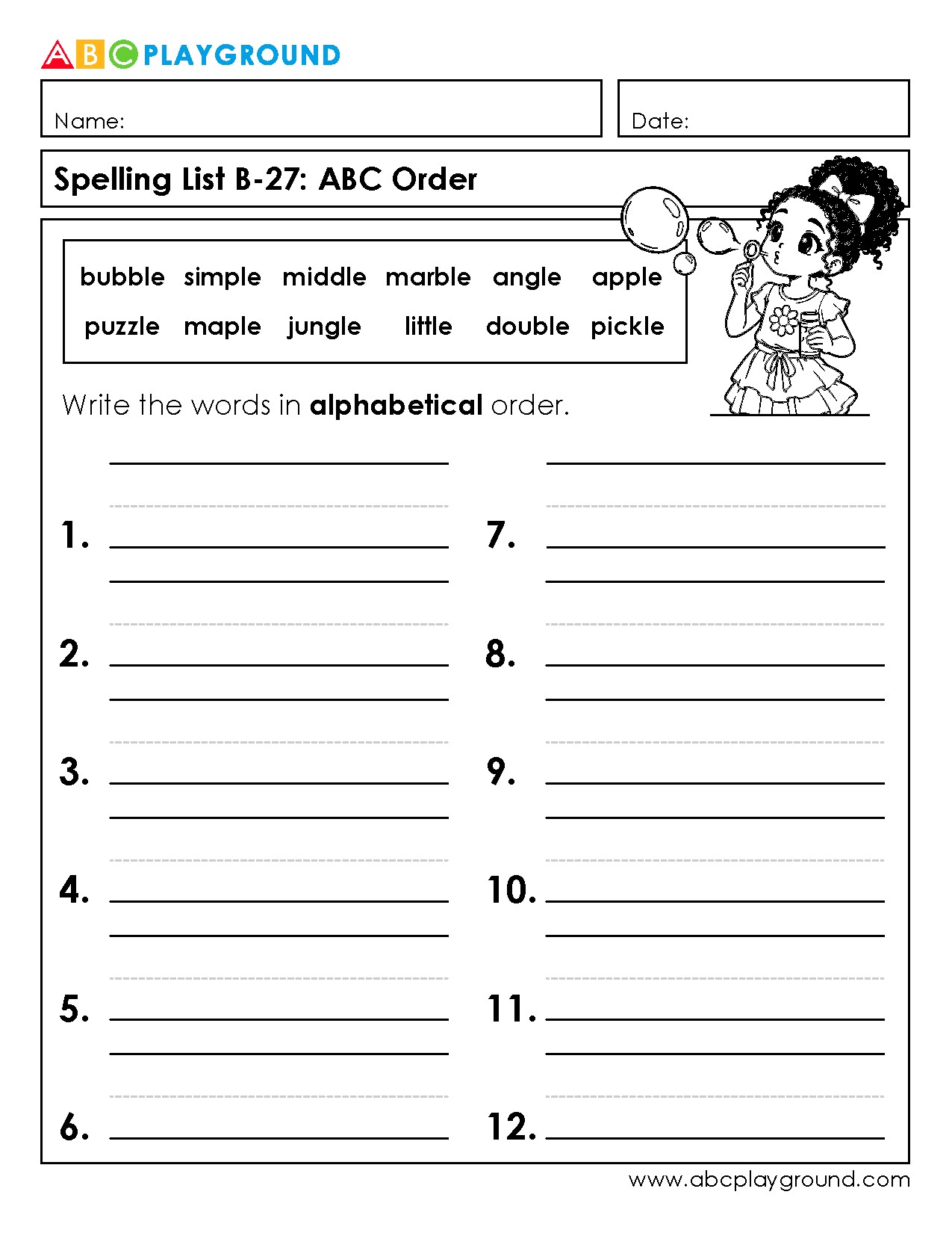 Practice Alphabetical Order with Spelling Words
