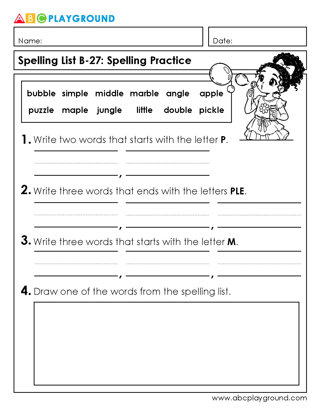 Spelling Practice with Words Starting and Ending in Specific Letters