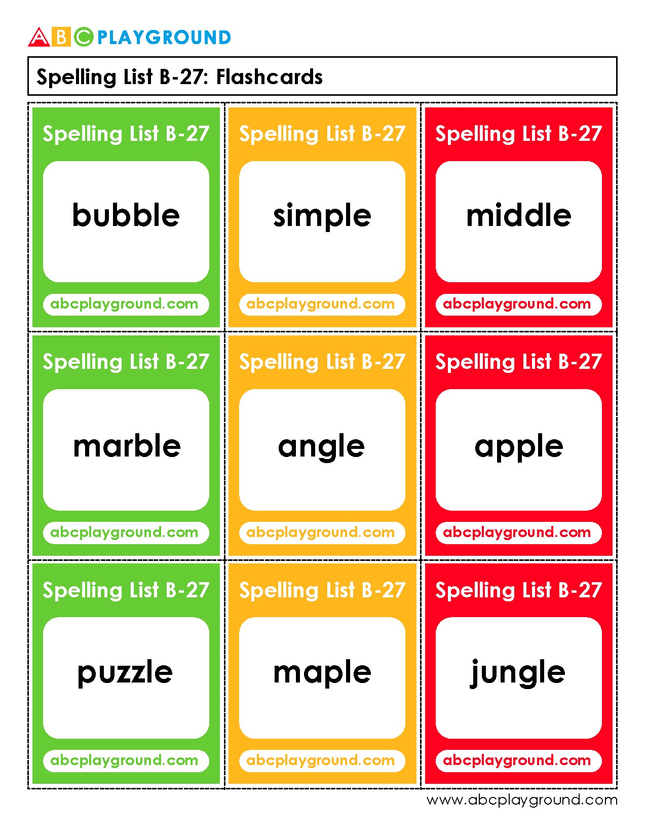Spelling List B-27 Flashcards for Building Vocabulary
