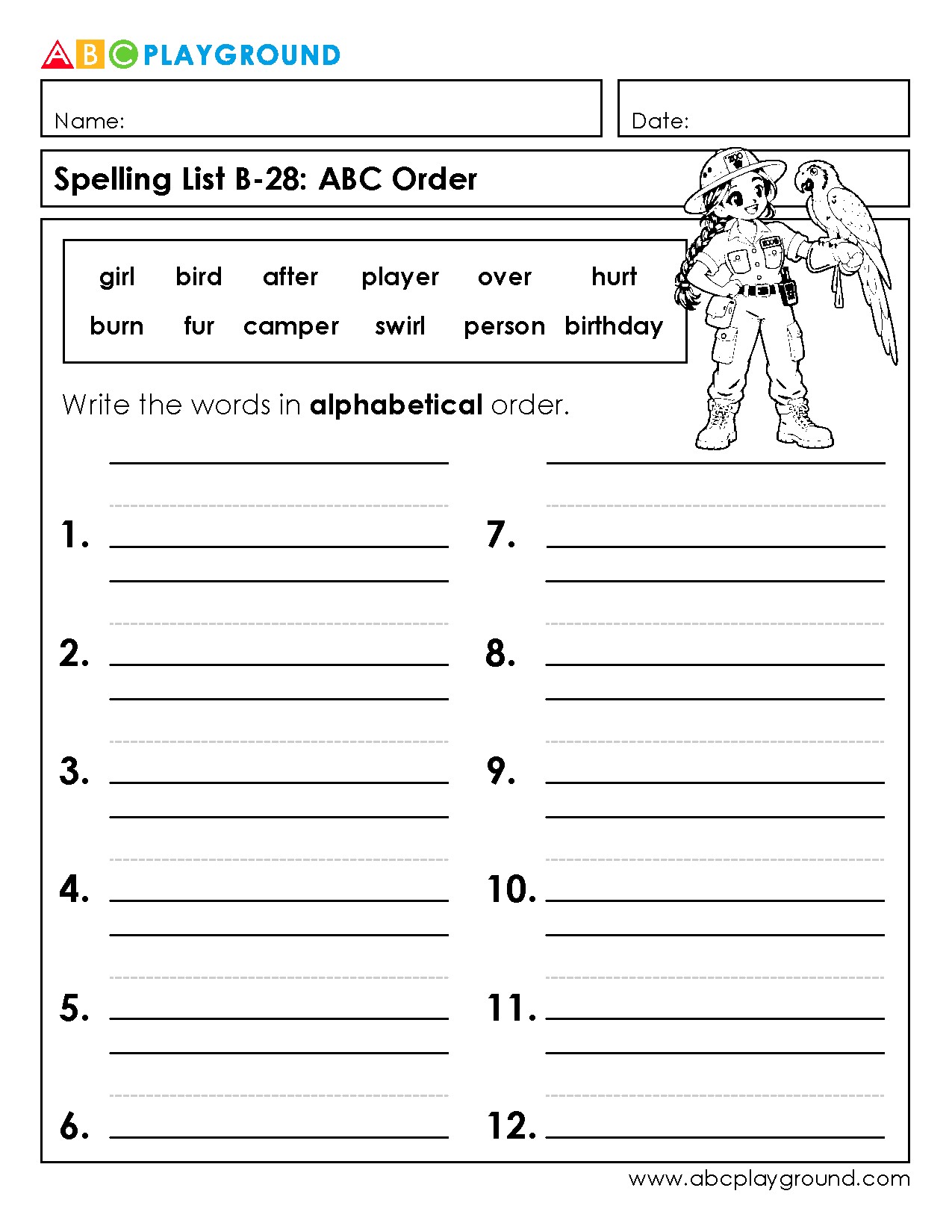 Practice Alphabetical Order with Spelling Words
